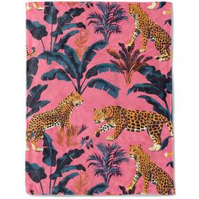 95248fdsyt43g89 Ainori Leopard And Tropical Leaves Flannel Blanket - Lightweight Soft Cozy Unique Gi