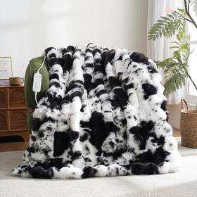 Tp127152-y2 Ambrebellum Cow Print Heating Throw Blankets Luxurious Western Soft Bubble Faux Rabbit Fu