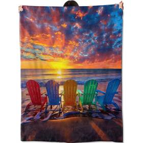Amepay Bl060123z042 Colorful Beach Chairs Sunset Blanket Coastal Ocean View Throw Blankets Soft L