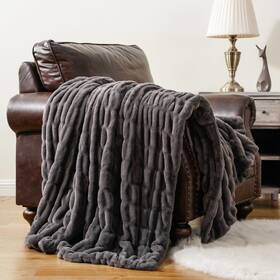 Btl20503d-grey Battilo Home Luxury Faux Fur Blanket For Couch Double Side Ruched Rabbit