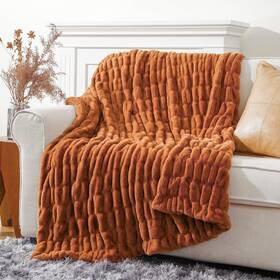 Btl20503d-orange Battilo Home Burnt Orange Faux Fur Throw Blanket For Couch Double Side Ruche