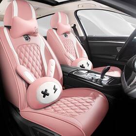 Bbkvf01 Bbkvf 787996347912 Cute Bunny Seat Cover 5 Set With Waterproof Pu Leather For Cars Suv Pick-up T