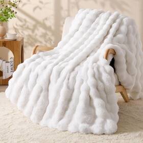 Bedelite 923534518657 Faux Fur Cream Throw Blanket Soft Cozy Plush Bubble For Cou
