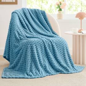 Beusc1pd2l1th Bedelite Fleece Blanket - 3d Jacquard Decorative Blue Throw Blankets For Couc