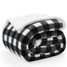 Beusc2p1bwki Bedelite Sherpa Fleece Blankets King Size - Black And White Buffalo Plaid Chr