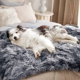 M7019 Bedsure Waterproof Dog Blanket Pet Bed Couch 50 Inch X60 Tie Dye Gray Fluffy Faux Fur Sherpa