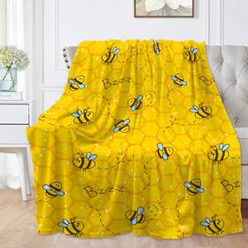 Bhaisajyaguru 534162760474 Honeycomb Cute Bee Yellow Blankets For Couch Sofa Bed Fleece Throw Blanket Su