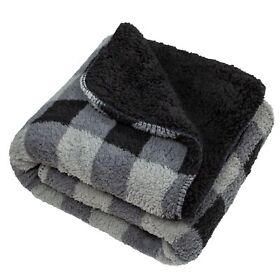 Black Grey And Printed Sherpa Throw Blanket