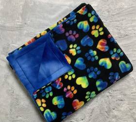 136l Blankets Of Love Design New Large 34 Inch X 58 Multi Color Hearts With Blue Tie Die Dog Fleece Blanket