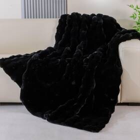Blanketsolution 747923187721 Fluffy Furry Black Faux Fur Throw Blanket For Couch Bed 50x60 Fuzzy Bubble So