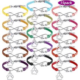 Nder-01 Blulu Armbä 15 Pack Paw Print Bracelet Bulk Puppy Party Dog Bracelets For Women Men