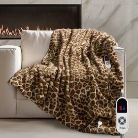 Yusbup250101anbnth Blunique Luxury Faux Fur Heated Blanket Electric Throw - Leopard Print Ultra Soft Thic
