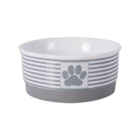 5742 Bone Dry Paw And Patch Ceramic Pet Collection Small Bowl 4.25x2 Inch Gray