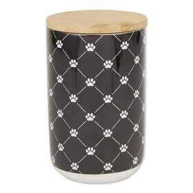 Camz14143 Bone Dry Trellis Paw Print Pet Treat Canister With Bamboo Lid Dog And Cat