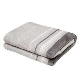 Border Stripe Grey Reversible Velvet And Sherpa Throw Blanket