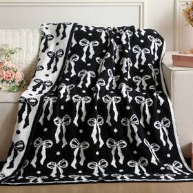 Bo-buryeah-3439 Buryeah Black Bow Blanket Soft Microfiber Double Sided Throw 50 Inch X