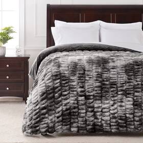 Chanasya 840195709711 Premium Ruched Faux Fur Throw Blanket - Luxurious Soft Reversible M