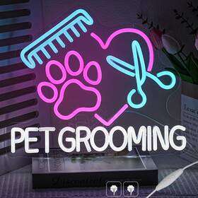 Channeon 746626506235 Pet Grooming Neon Sign For Wall Decor Dimmable Paw Salon Light