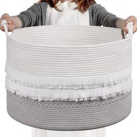 04xltassel-greycherrynow Cherrynow Extra Large Rope Basket For Toys Grey Blanket Living Ro