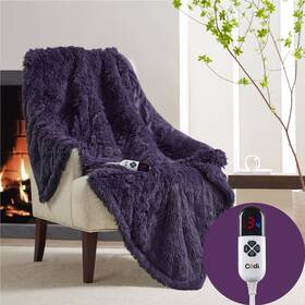 Cod54-0008 Codi Shaggy Purple Heated Blanket Throw 50x60 Fuzzy Soft Couch Throws 6 Heat