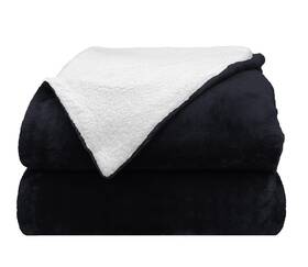 Comfort Lab 748279187366 Reversible Flannel Sherpa Throw Blanket - Elegant Fluffy Bl