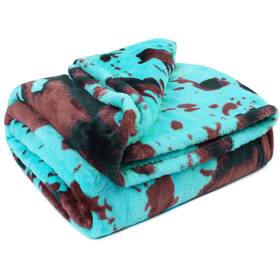 Print-25 Cow Print Fleece Turquoise Blue Blanket Kids Teal Fuzzy Throw Blankets Light