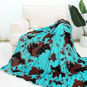 Print-26 Cow Print Fleece Turquoise Blanket Soft Fuzzy Teal Throw Blankets Blue Stuff Decor Gift