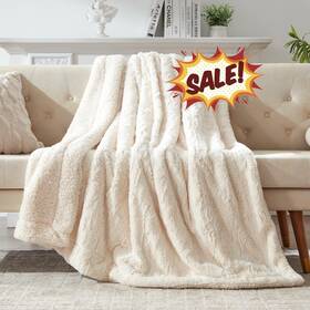 Cream-01 Cozyart Faux Fur Sherpa Fleece Throw Blanket For Couch Cream 50 Inch X60 Reversi