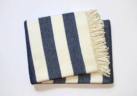 Cream Navy Blue Slanted Stripe Fringed Throw Blanket 606114636236 And