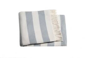 Cream Sky Blue Slanted Stripe Fringed Throw Blanket 606114636243 And