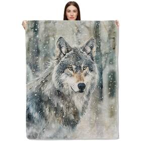 La15wolf404185601 Cuebos Winter Wolf Flannel Throw Blanket 50x60 Inch Majestic Wildlife In Snowy Fore
