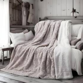 Lavendergrey-63x90 Dada Bedding Faux Fur Throw Blanket - Farmhouse Lavender Grey Geometric Embo