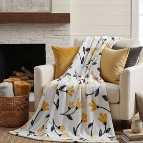 Xy1011-50x60 Dada Bedding Floral Fleece Throw Blanket - Soft Faux Mink Flannel With Yellow