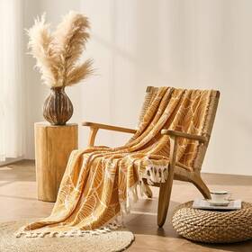 Dh002-leaves-y Down Home Chenille Cotton Throw Blanket For Couch Lightweight Boho F