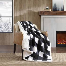 Ushshf1241072 Eddie Bauer - Throw Blanket Reversible Sherpa Fleece Bedding Buffalo Plaid