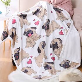 F-b-001 Famitile Pug Blanket Cute Puppy Fleece Blankets Twin Size Super Soft Fuzzy ... Fast Ship