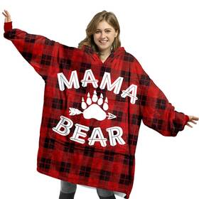 Fastpeace 017609643859 Mama Bear Wearable Blanket Hoodie Buffalo Plaid Hooded For Mom