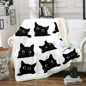 Sx10710mtwx-twin Feelyou Black Cat Blanket For Kids Toddler Cute Pet Cats Pattern Fleece Throw