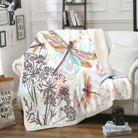Sx19159mtwx-throw Feelyou Dragonfly Fleece Sherpa Throw Blanket Soft Cozy Fluffy Botanical Fuzz