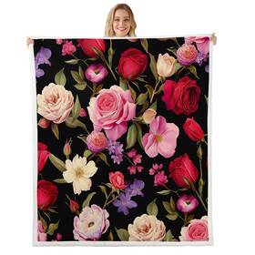 Sx19775mtzsj Feelyou Women Rose Fleece Blanket Colorful Floral Print Sherpa Blan... Fast Ship