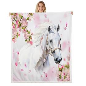 Sxs0296mtzsj5 Feelyou White Horse Throw Blanket Girls Pink Floral Farmhorse Fleec... Fast Ship