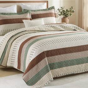 Finlonte 614166324568 100% Cotton King Size Quilt Set Patchwork Striped Bedd Inch