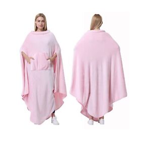 Fleece Wearable Blanket Poncho For Adult Women Men Wrap Cape