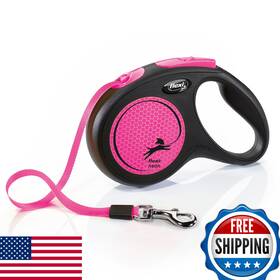 B08dmybgtb Flexi New Neon Tape Pink Medium 5m Retractable Dog Leash/lead For Dogs Up To 25k