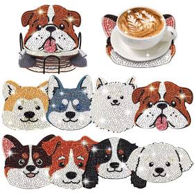 Dac-8p Fowseek 8 Pcs Dog Shaped Diamond Painting Coasters For Drinks Diy Pet Pa