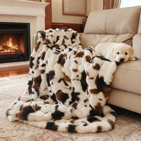 Usflu24cpbb256v1bksm-tw Fruaros Cow Print Faux Fur Throw Blanket For Couch 1000gsm Soft And Fluffy Bla