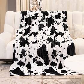 Ct06-03 Geulay Cow Print Throw Blanket Twin Size - Soft Plush Lightweight Fleece Bed Bl