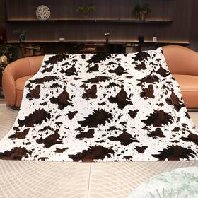 Ct06-16 Geulay Cow Print Blanket King Size Lightweight Extra Lage Western Fuzzy Flee