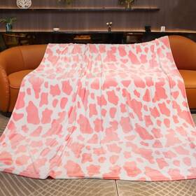 Ct06-24 Geulay Pink Queen Fleece Blanket 90 Inch X90 - Large Fuzzy Cow Print Bedding For Couch