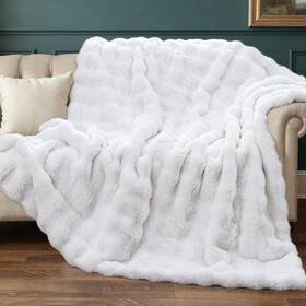 Ghouse 794561974602 White Faux Fur Throw Blanket 50x60 Inches - Ultra Soft Fluffy